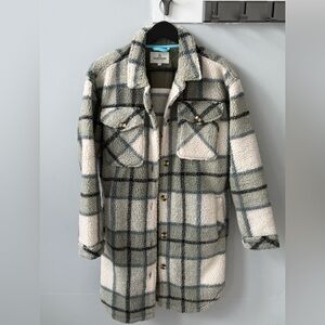 Plaid Sherpa Jacket - Cream and Gray